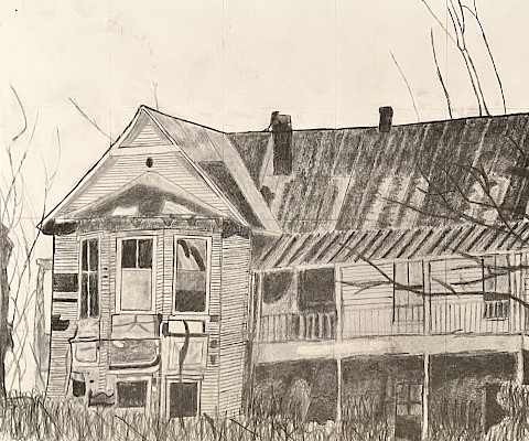 Bradley L., "Aunt T's House," graphite, Seventh Grade, Highland Middle School, Art Educator: Michale Riggs.
