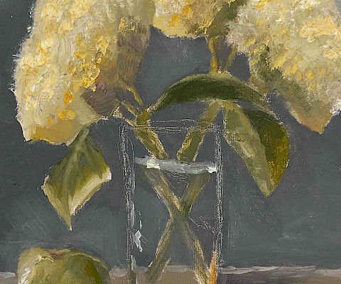 Gracie S., "Hydrangeas in Water," oil paint, Tenth Grade, Little Rock Christian Academy, Art Educator: Melanie Buchanan.