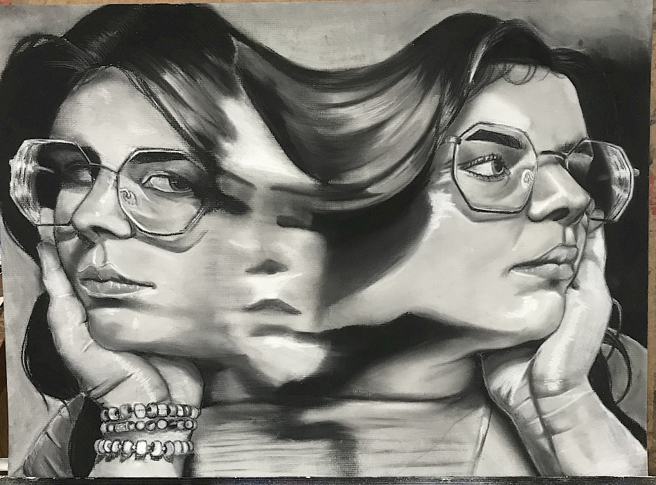 Best In Class & Teacher's Choice: Gabriella D., "Untitled," charcoal and white conte, Eleventh Grade, Mountain Home High School Career Academies, Art Educator: Beth Ivens.