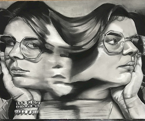 Best In Class & Teacher's Choice: Gabriella D., "Untitled," charcoal and white conte, Eleventh Grade, Mountain Home High School Career Academies, Art Educator: Beth Ivens.