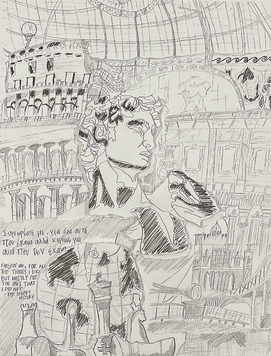 McKayla W., "Drawing of David," mixed media, Eleventh Grade, Lakeside High School, Art Educator: Kristie York.