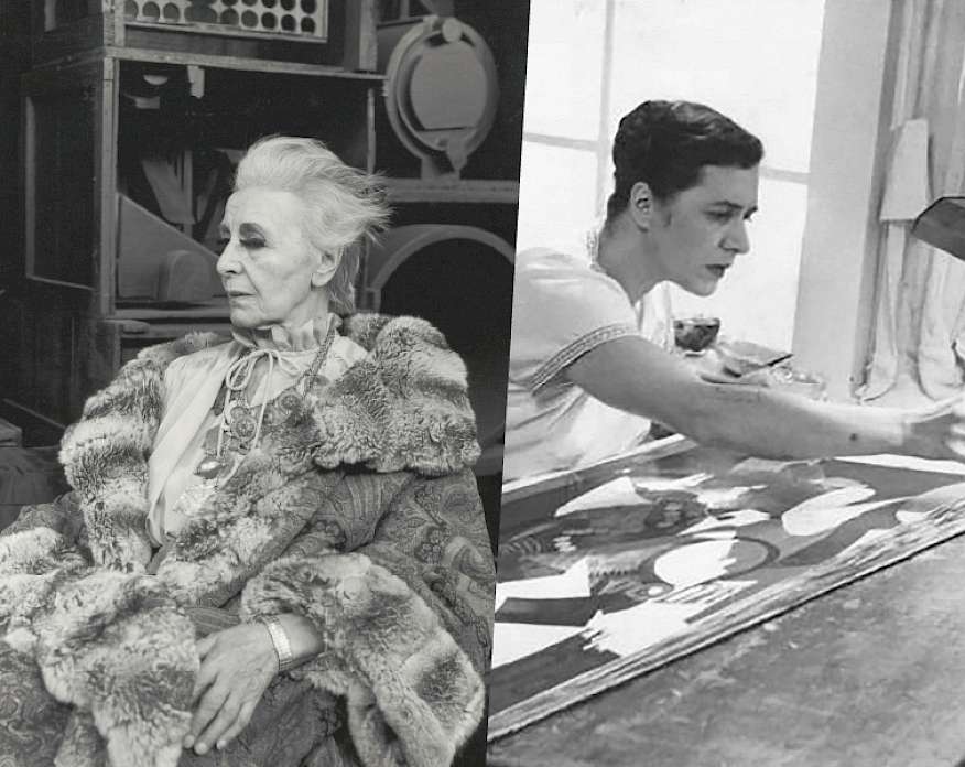 Spliced graphic of two black and white photos of women.