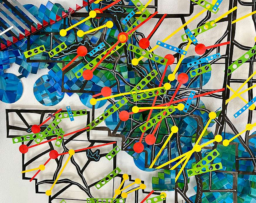 Close-up photo of a multimedia art installation.
