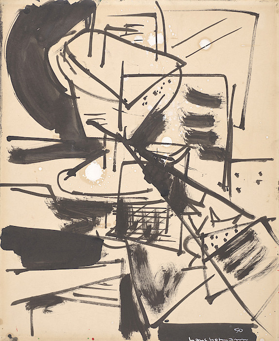 Photo of an abstract ink and oil painting by Hans Hofmann.
