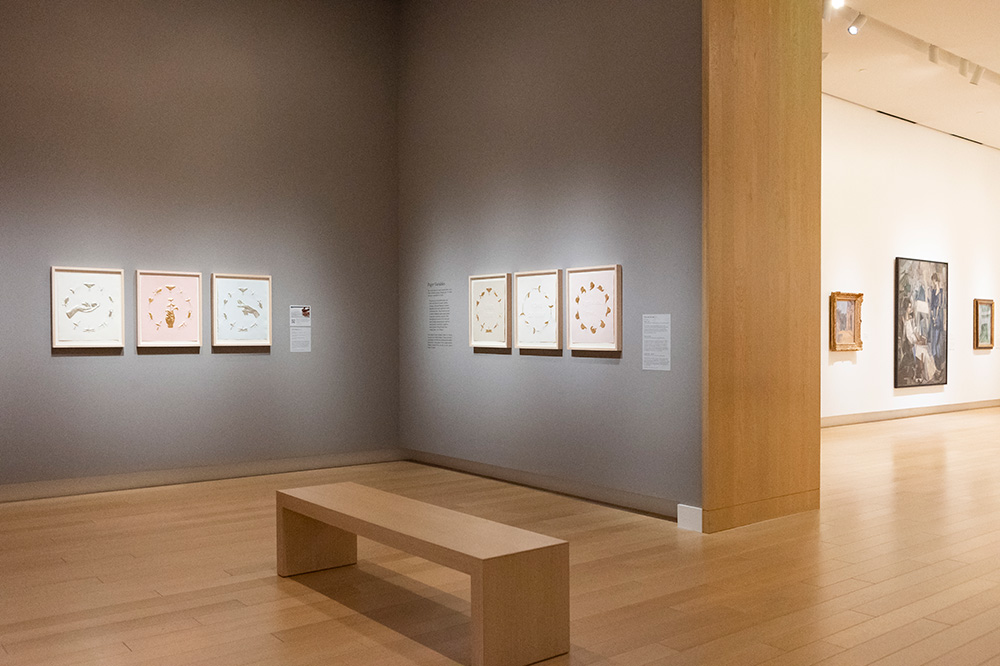 Photo of a gallery at the Arkansas Museum of Fine Arts displaying framed prints.