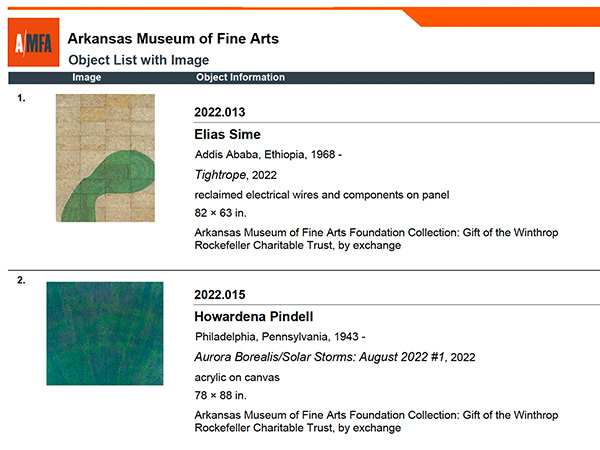 Screenshot of a pdf listing information related to two works of art.