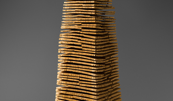 Detail photo of a wooden sculpture by David Nash.