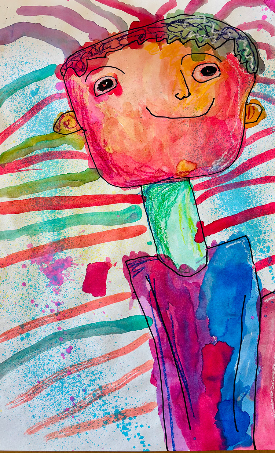 Mixed media drawing of a human figure.