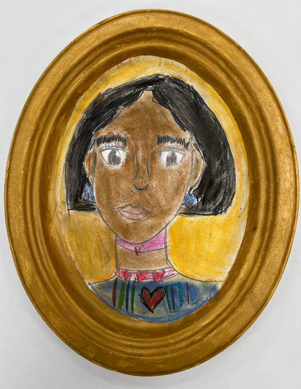 Mixed media drawing of a young girl.