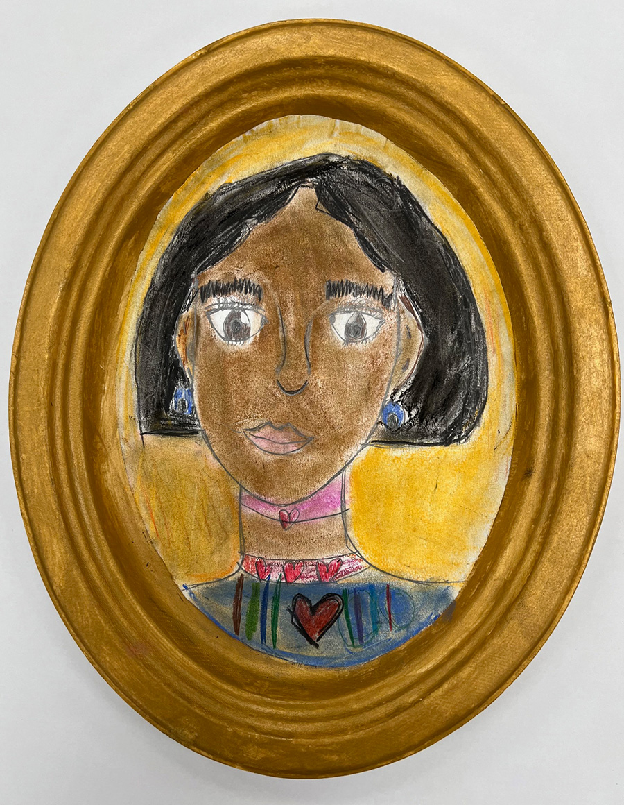 Mixed media drawing of a young girl.