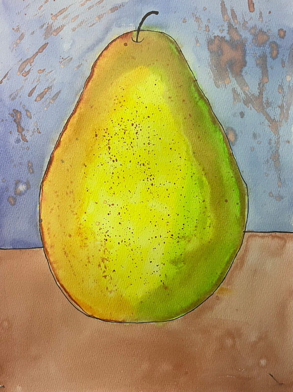 Watercolor painting of a pear.
