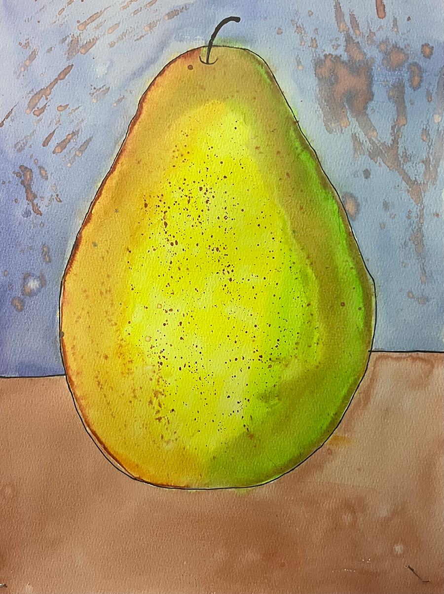 Watercolor painting of a pear.