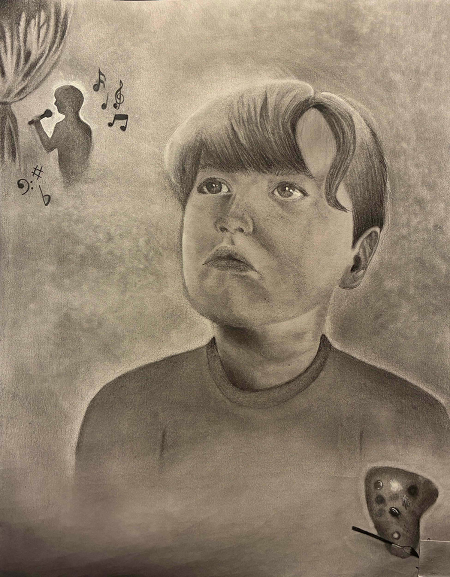 Pencil drawing of a young boy.