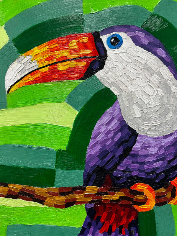 Colorful oil painting of a toucan.