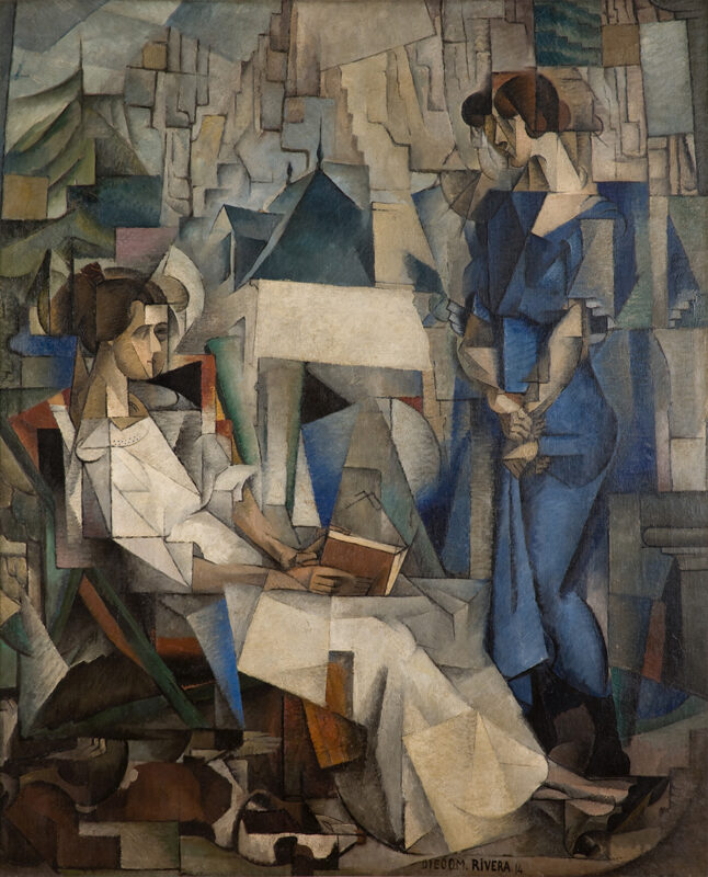 Cubist painting of two women done in oil on canvas by Diego Rivera.