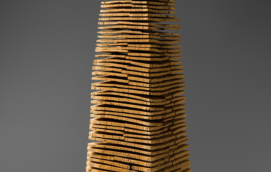 Detail photo of a wooden sculpture by David Nash.