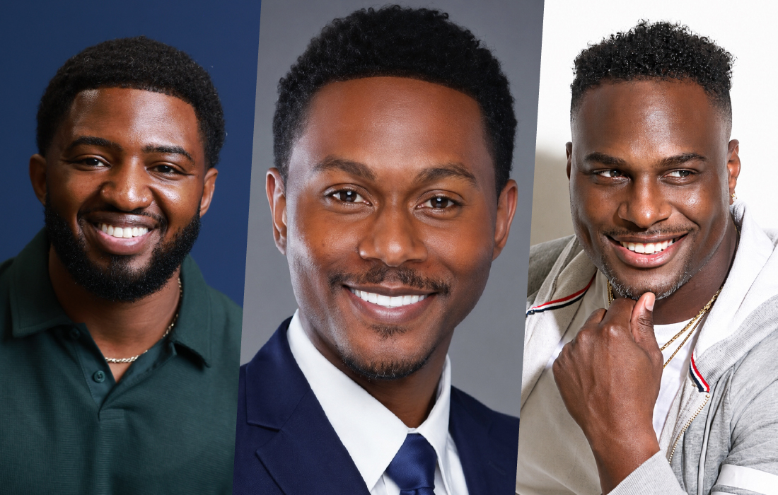 Spliced photo of three headshots of smiling men.
