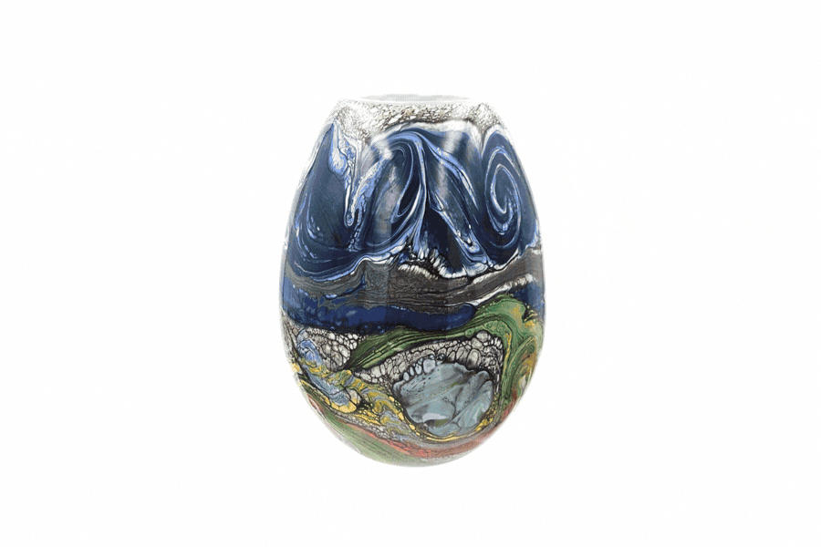 Gif flashing between images of jewelry, paintings, ceramics, and sculptures.